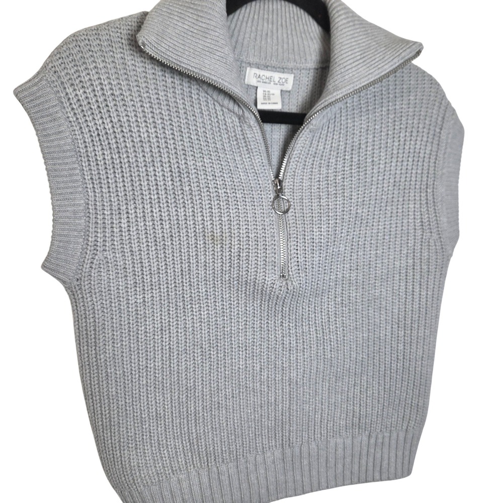 Rachel Zoe Sweater Vest Zip Mock Neck Ribbed Knit Layering‎ Casual Minimalist XS